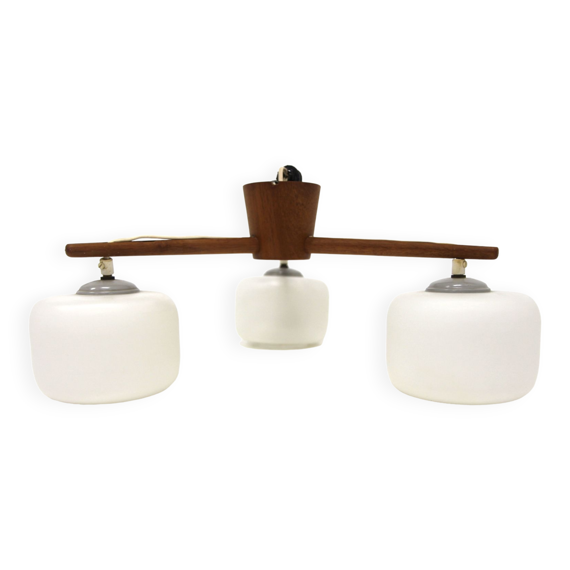 Scandinavian pendant lamp in teak and glass, Sweden, 1950