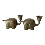 Vintage brass elephant candlestick holders, 1960s/70s.