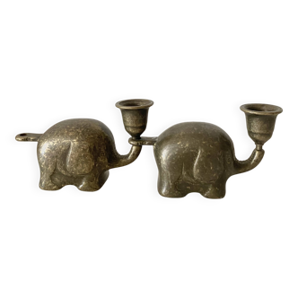Vintage brass elephant candlestick holders, 1960s/70s.