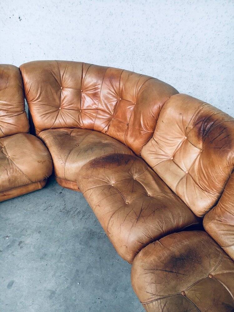 Mid-Century Modern Italian Leather Sectional Sofa by Ipe, Italy, 1970s, Set of 5