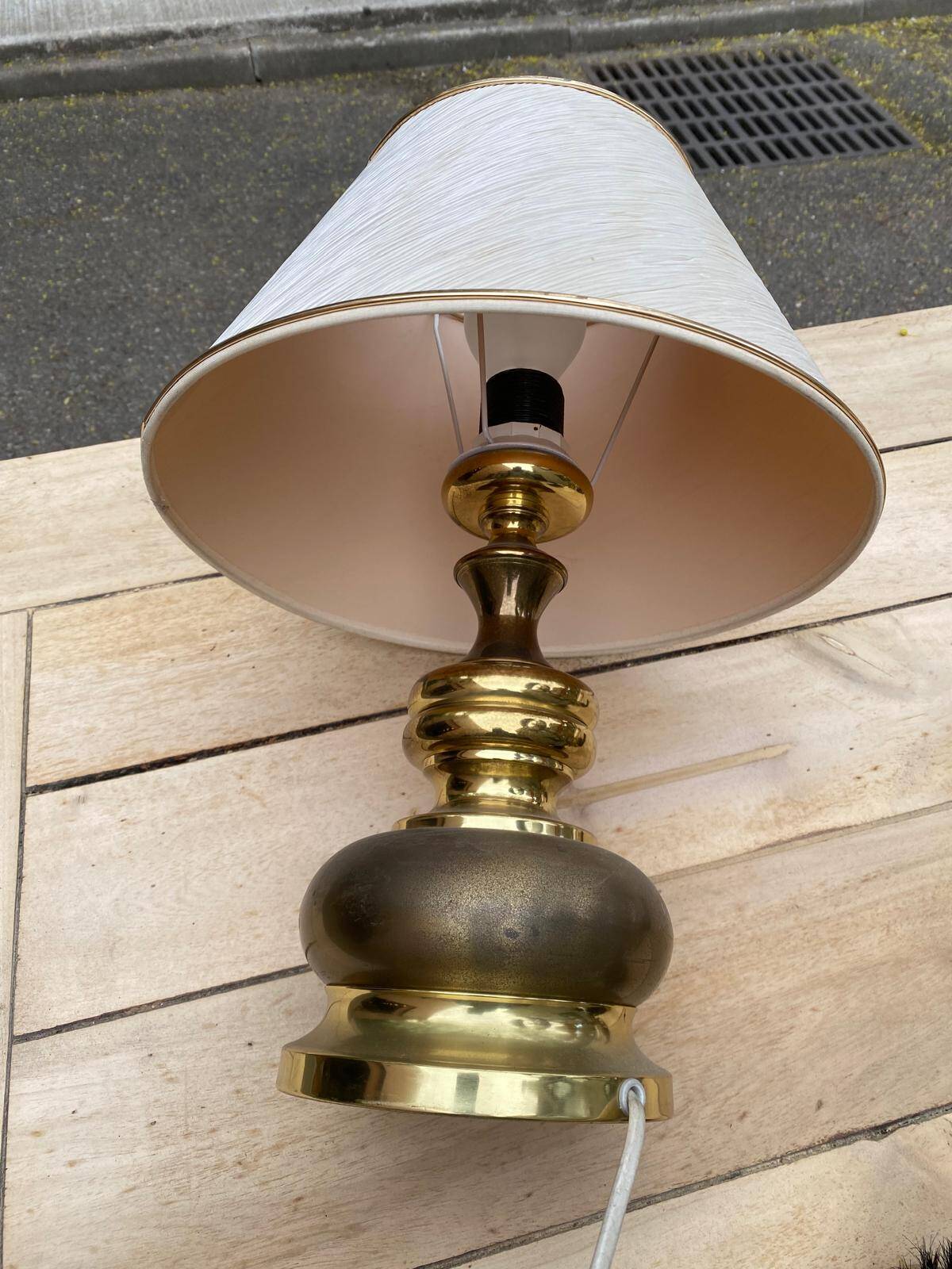 Vintage lamp with a bronze and gold brass ball base by Gura Leuchten.