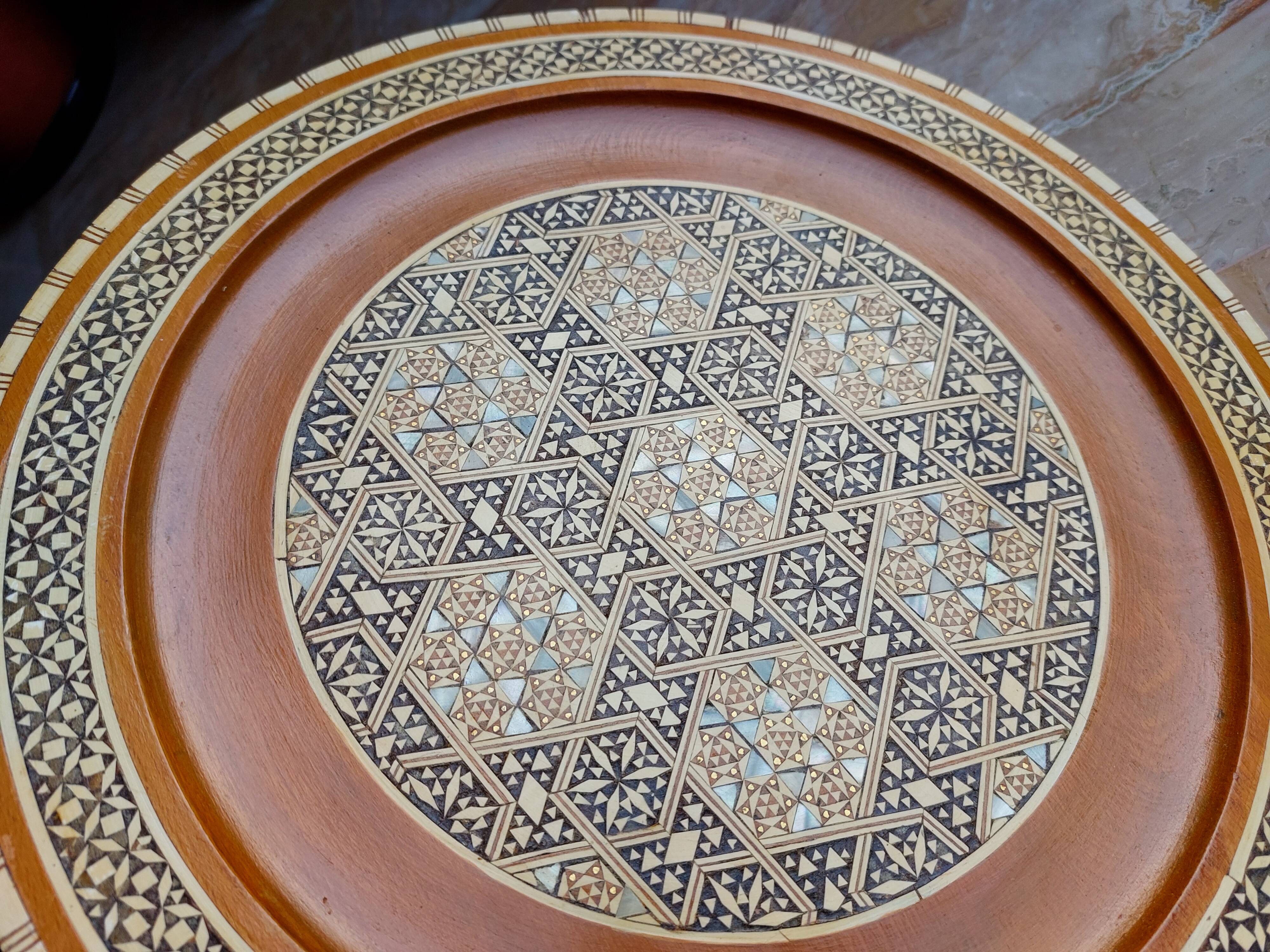 Egyptian tray solid wood marquetry inlaid with mother-of-pearl