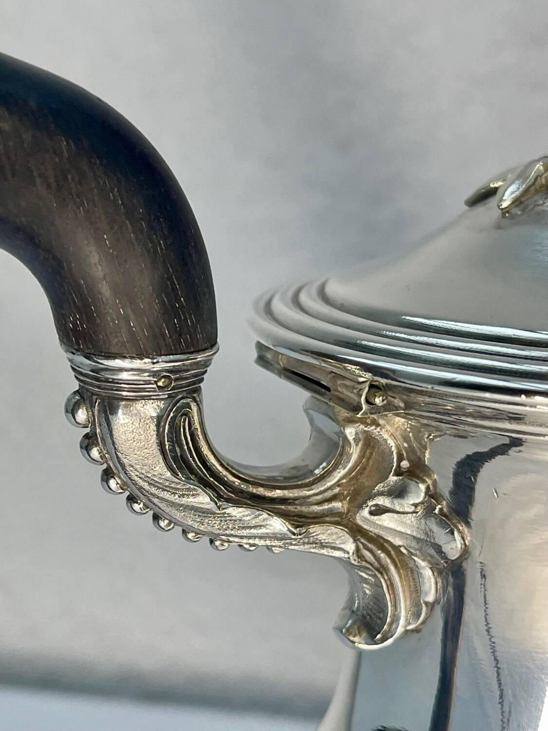 Christofle Silver-Plated Metal Coffee Pot with Blackened Wood Handle