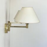 Paire d'appliques vintage orientable, laiton et tissu beige, France, 1970