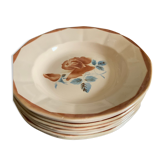 Service 8 hollow plates soup Digoin Sarreguemines pink flowers