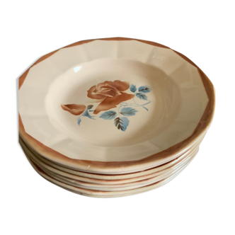 Service 8 assiettes creuses à soupe Digoin Sarreguemines fleurs roses