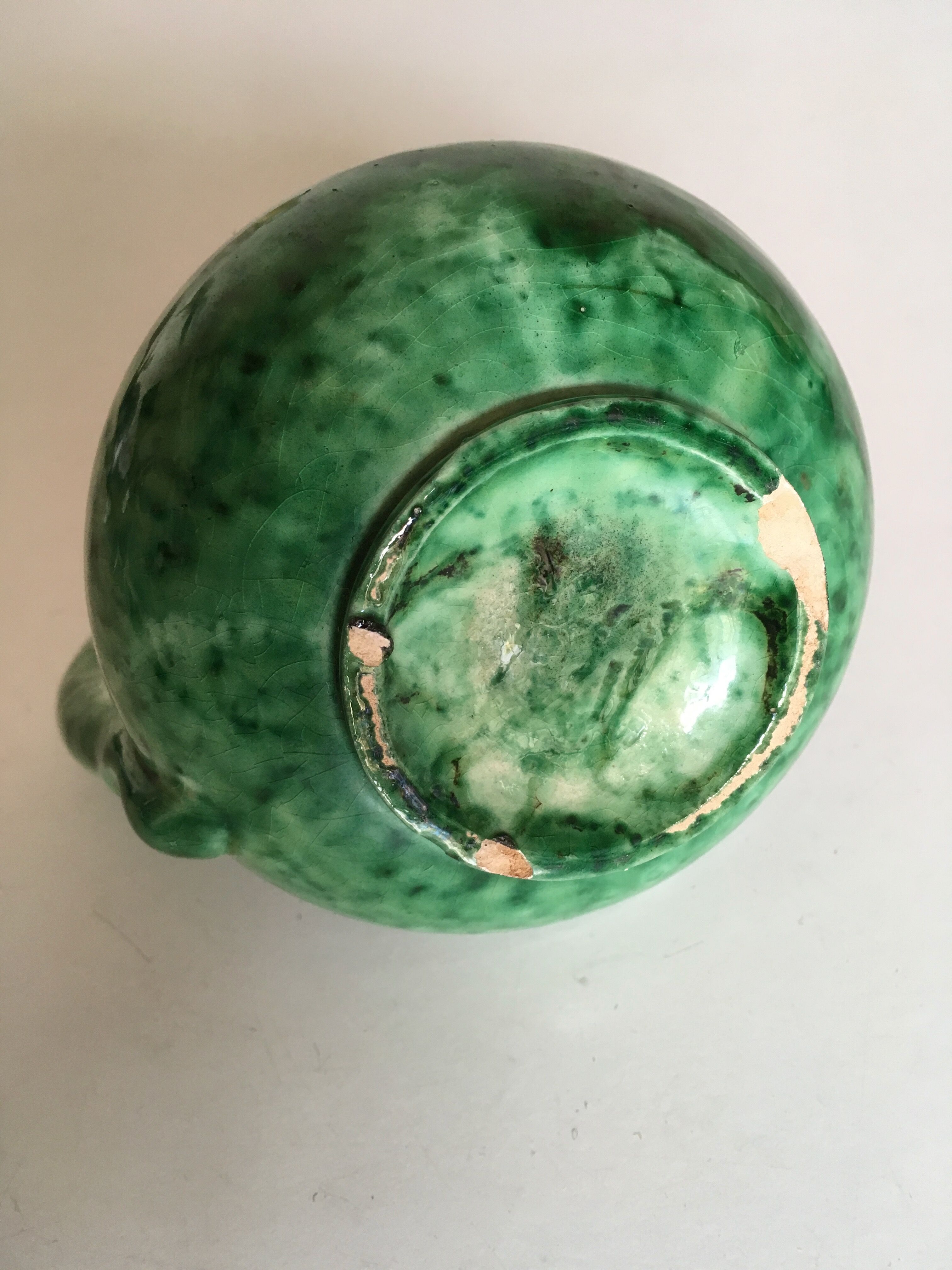 Green glazed ceramic pitcher, marius giuge at vallauris 50's