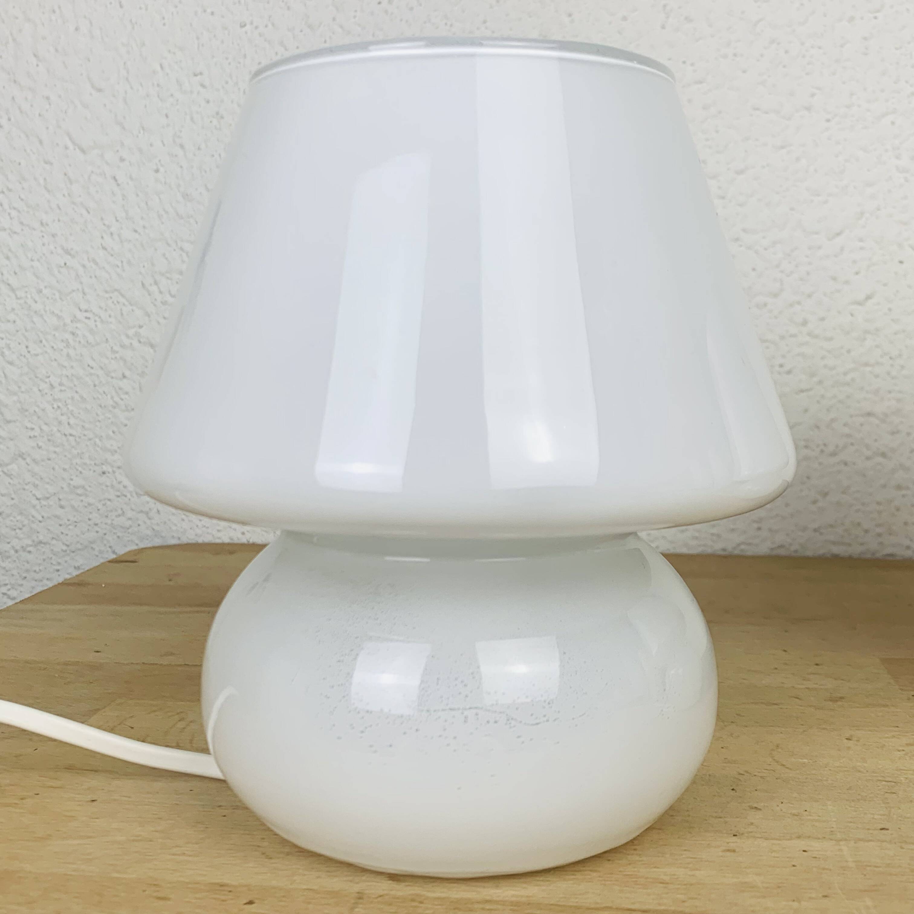 Pair of white opaline mushroom lamps