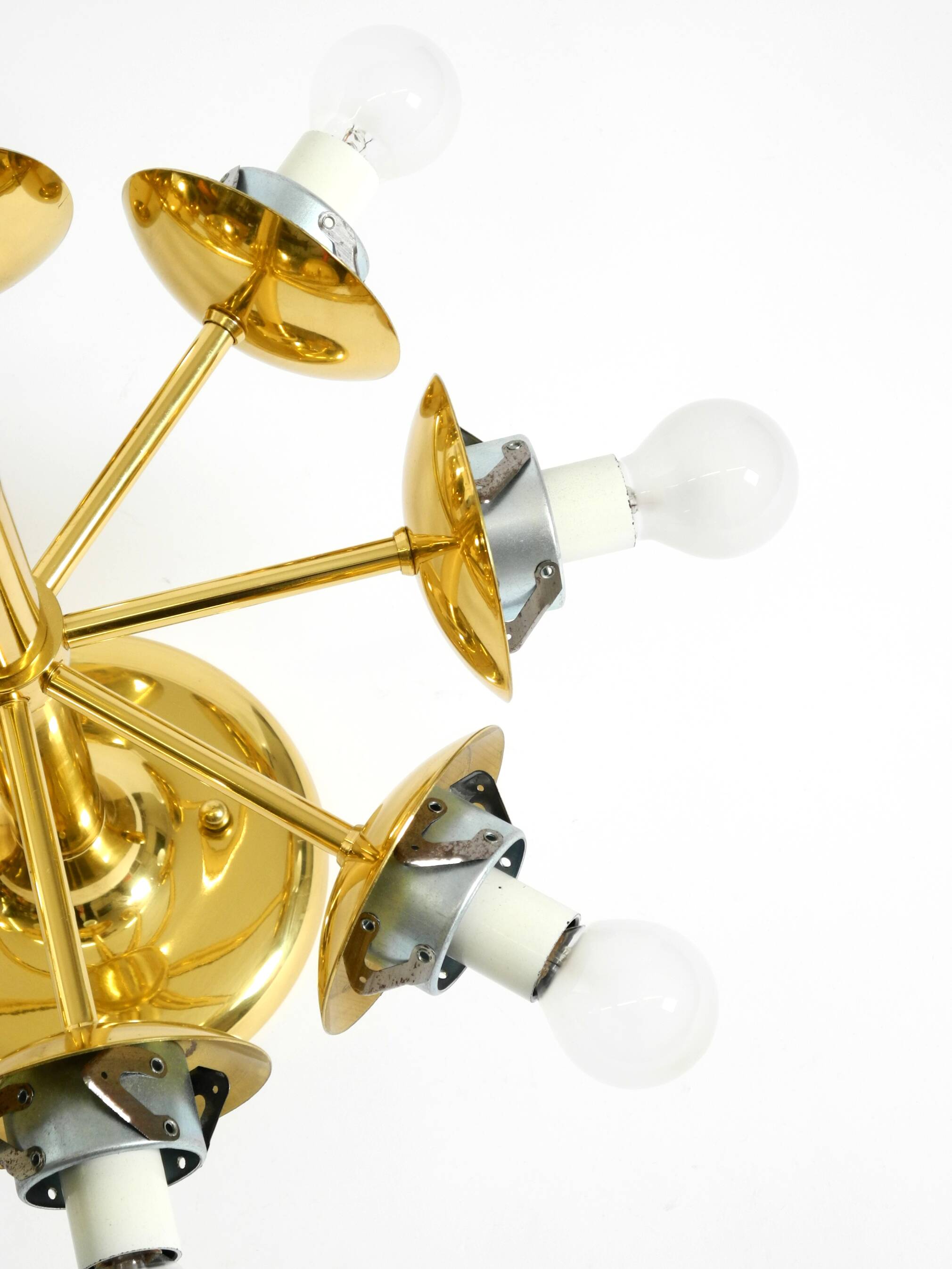 1960s Space Age brass ceiling lamp with 8 glass balls by Kaiser Leuchten