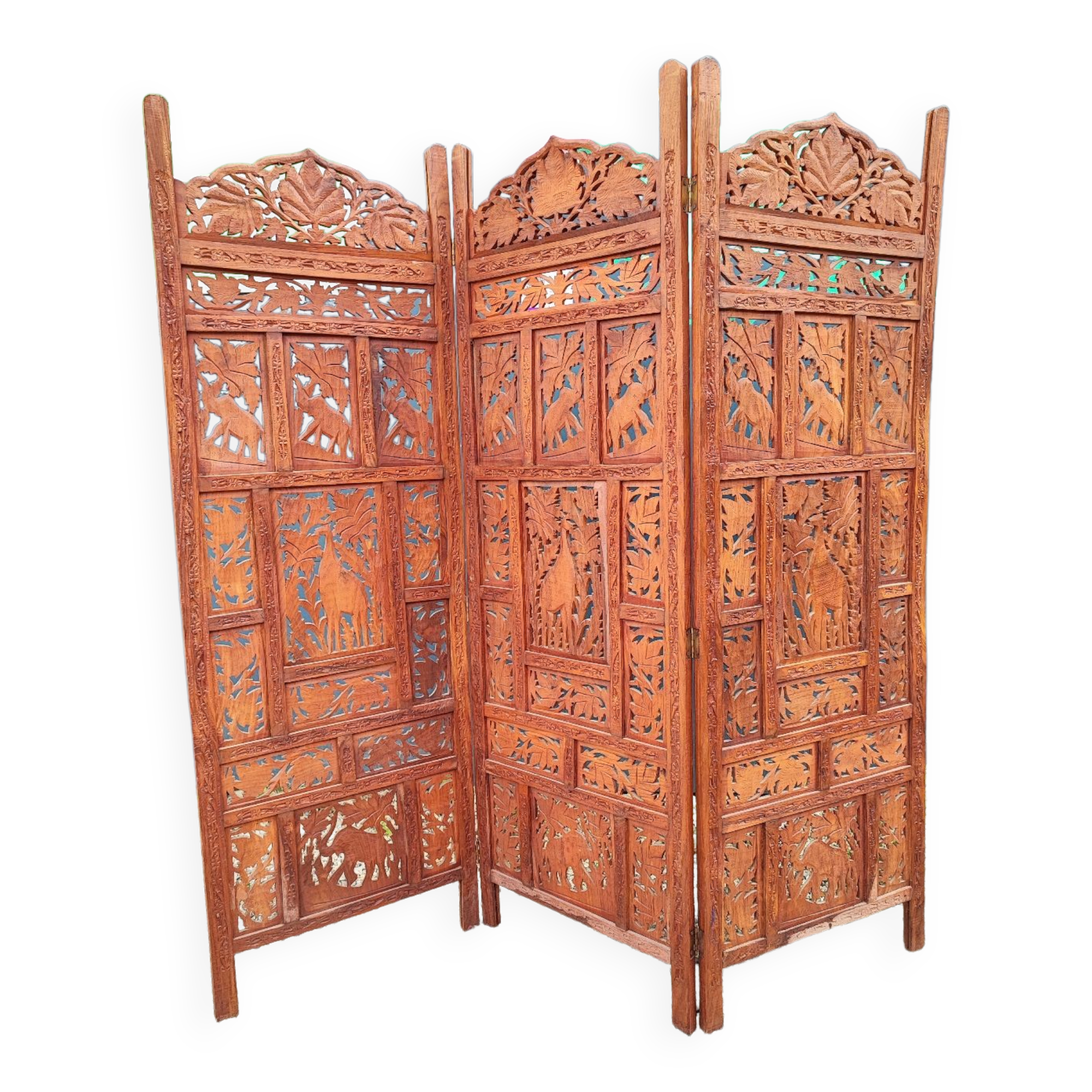 Three-panel screen made of solid wood