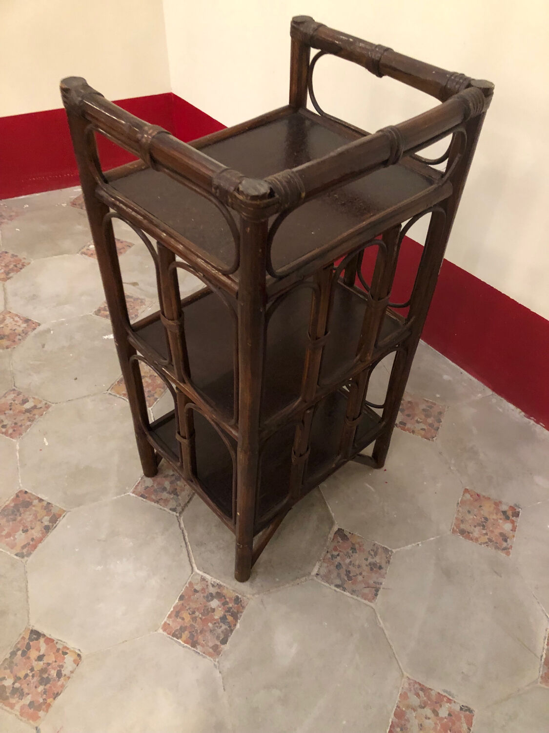 Small vintage 70s rattan shelf