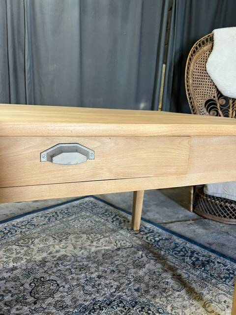 Large vintage table in restored solid elm.