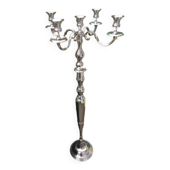 Chandelier métal argenté 5 feux 135 cm