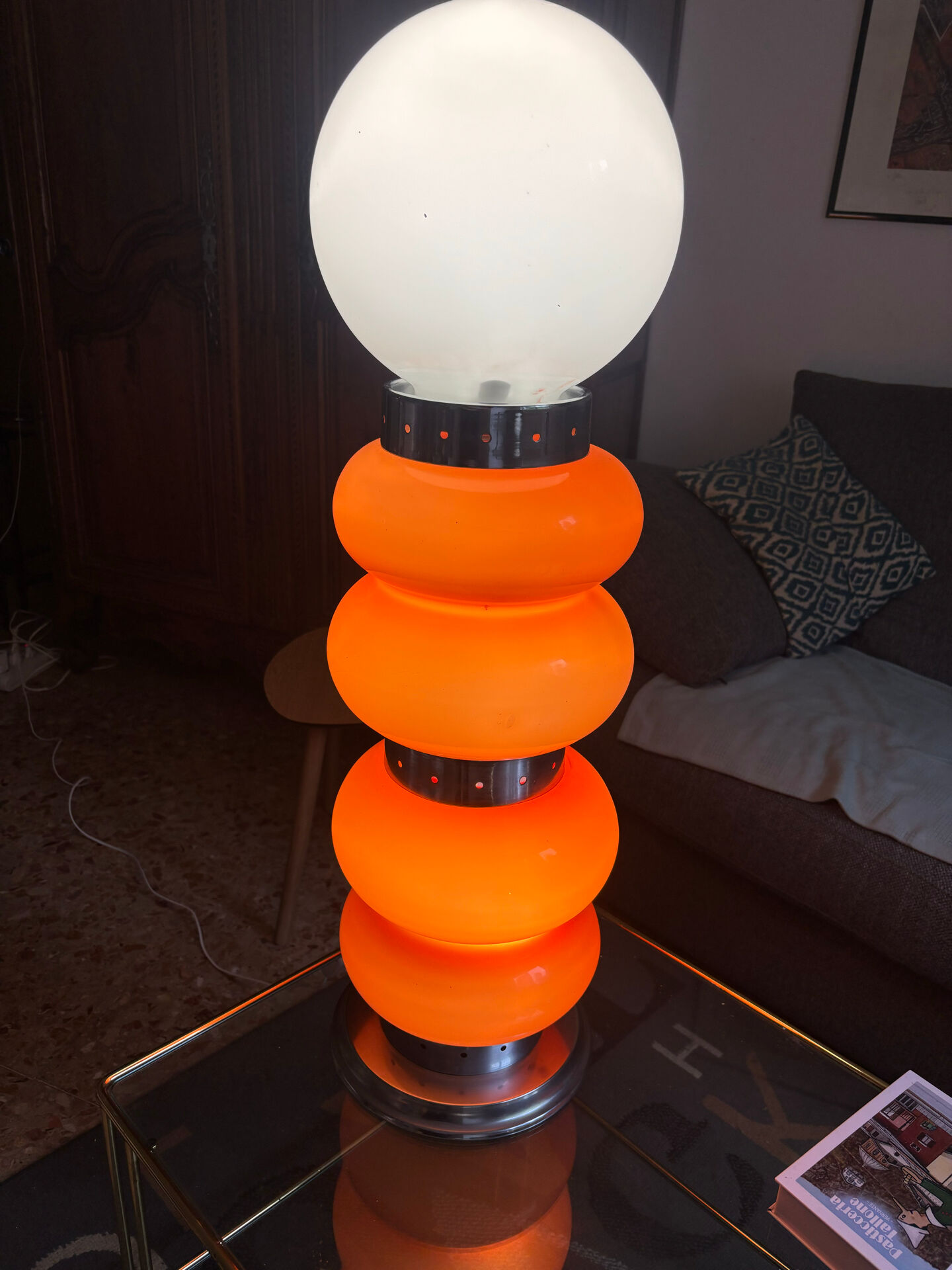 Vintage orange glass lamp – attributed to Carlo Nason, 1970s