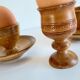 Vintage ceramic and wood egg cups