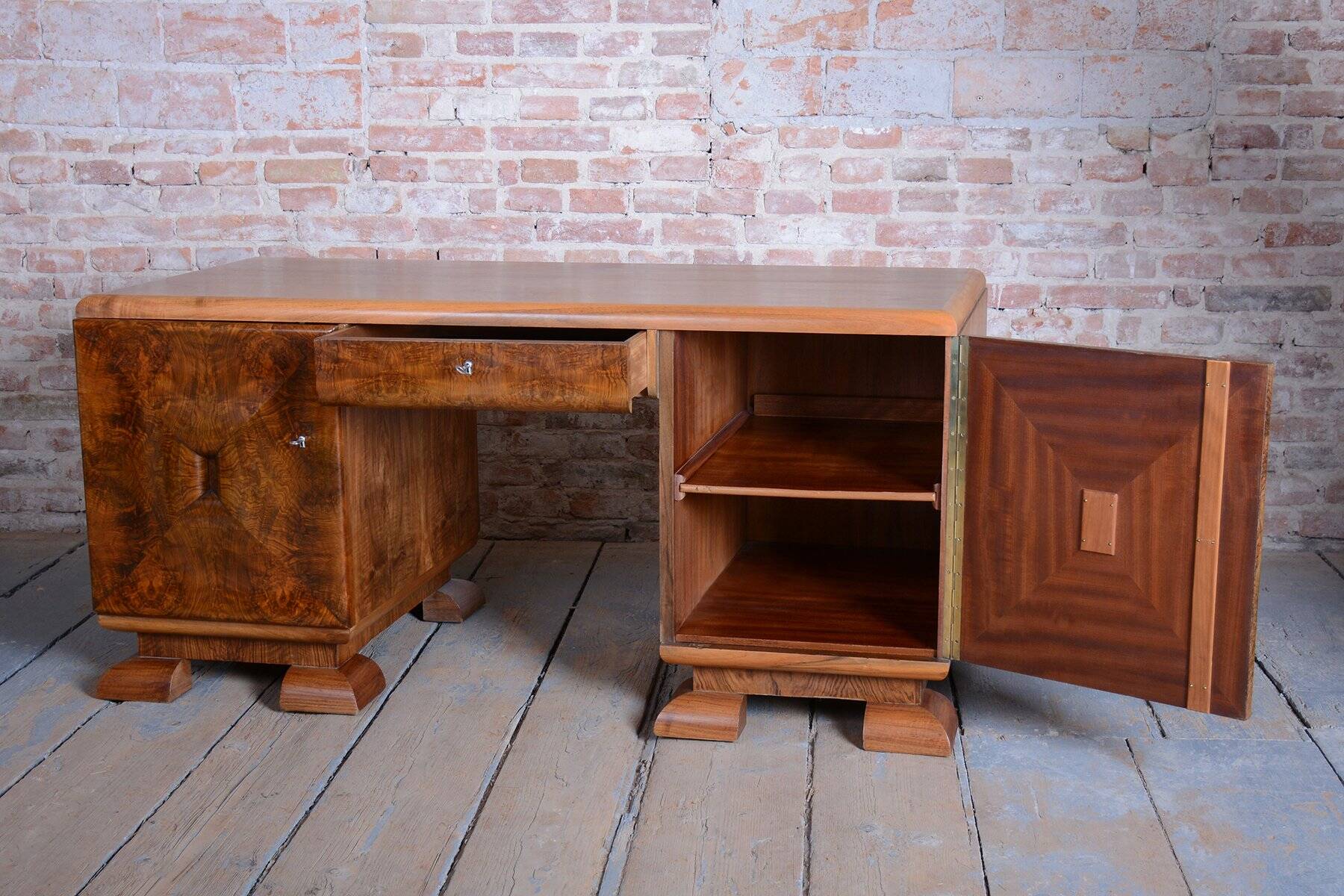 Art Deco Writing Desk in Mahogany and Walnut, 1920s