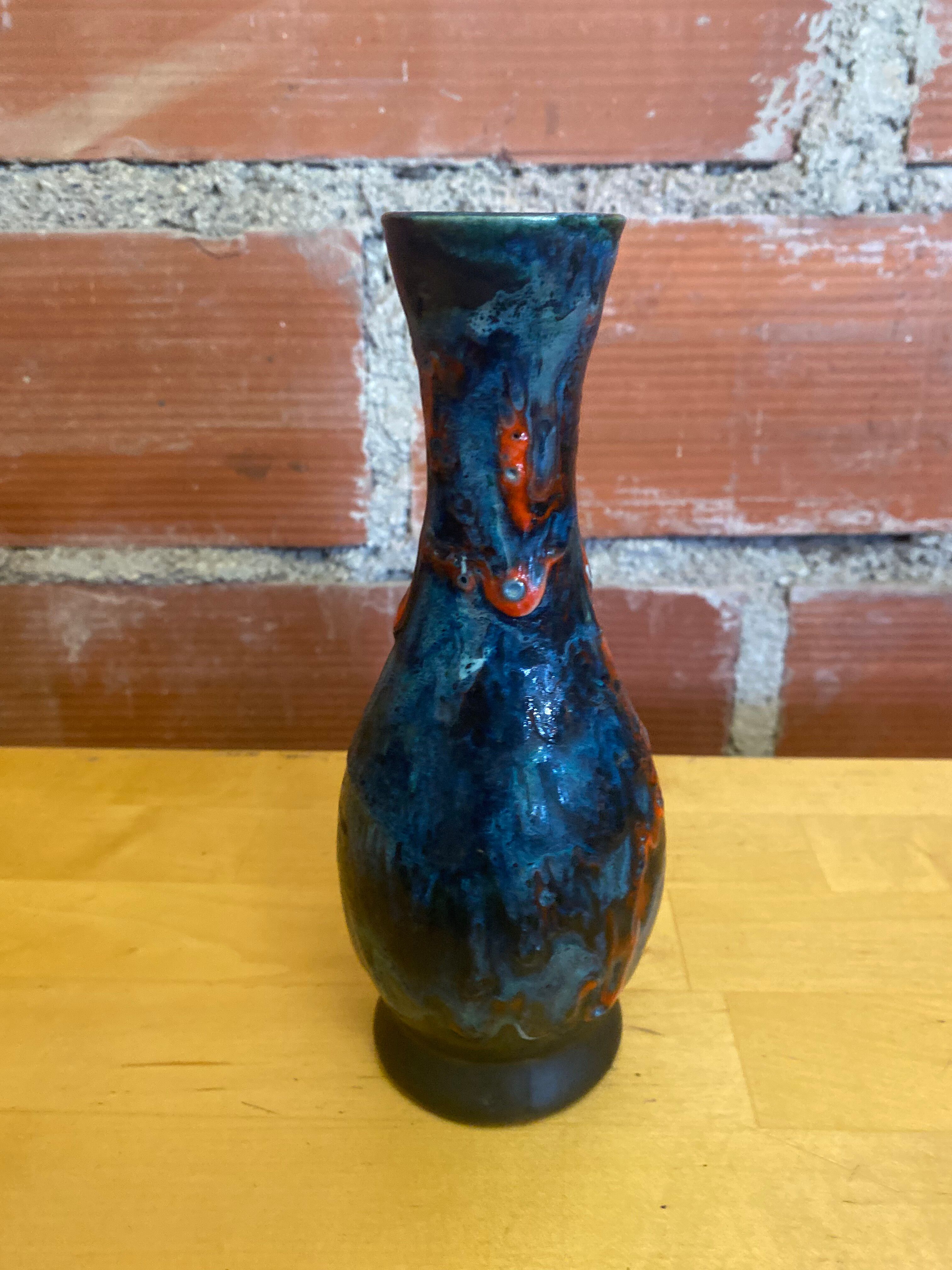 Vintage polychrome ceramic soliflore vase in the old style vallauris
