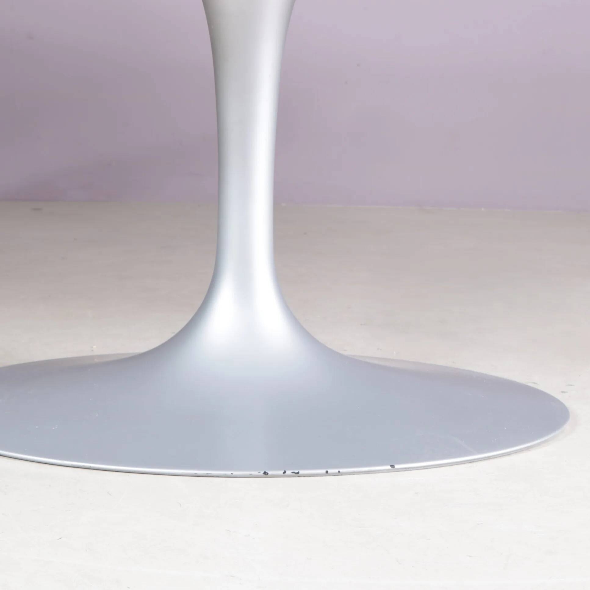 1970s XL oval Tulip table with brown marble top and matte silver oval base / Eero Saarinen / Knoll, USA