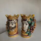 Pair of vases heads di Moro Caltagirone Italian design Sicily
