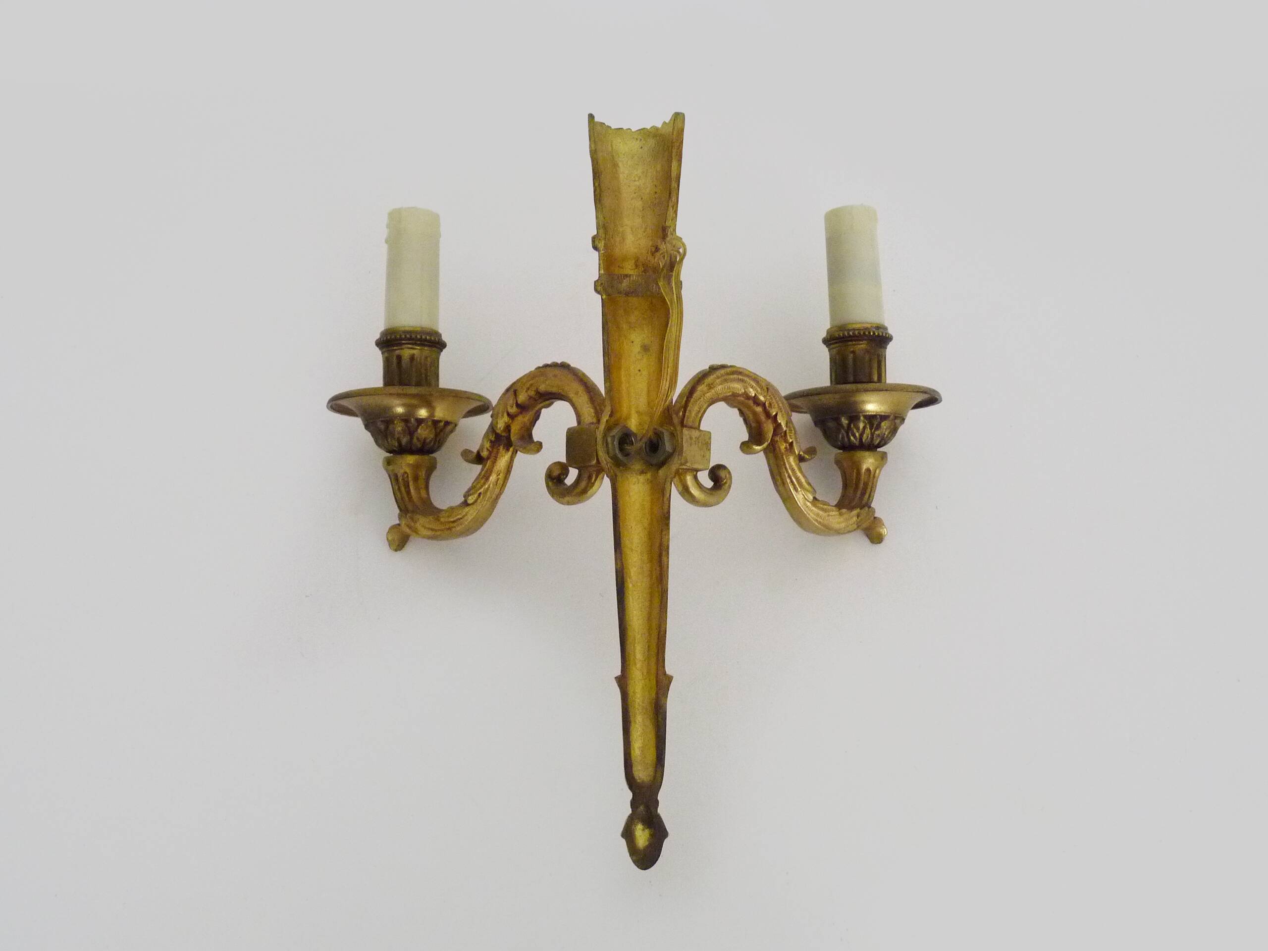 Empire-style wall lamp with double lights in bronze from the 1960s.