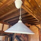 Sliding suspension chandelier with counterweight and smooth openwork plate
