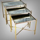 Nest of table from “maison bagués 1970” in gilt bronze and glass tops