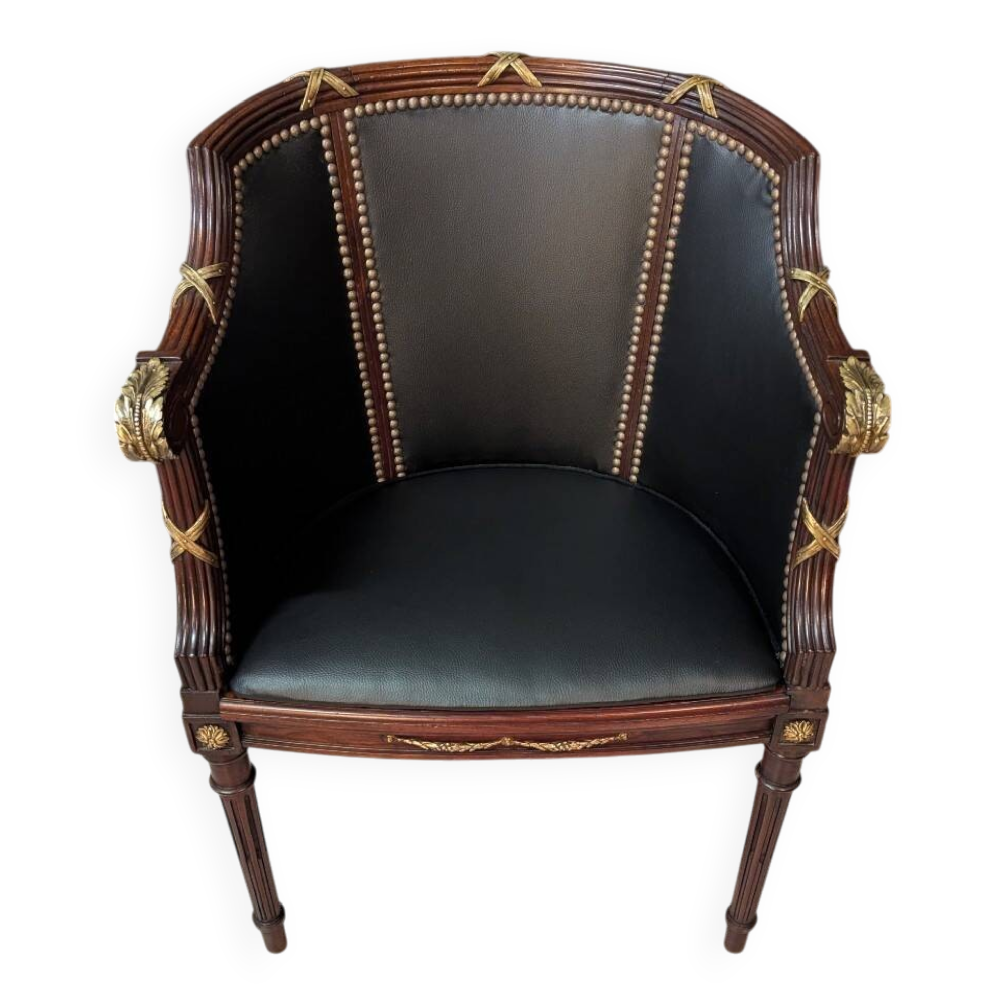 Louis XVI style office chair in mahogany and gilded bronze