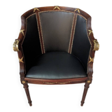Louis XVI style office chair in mahogany and gilded bronze