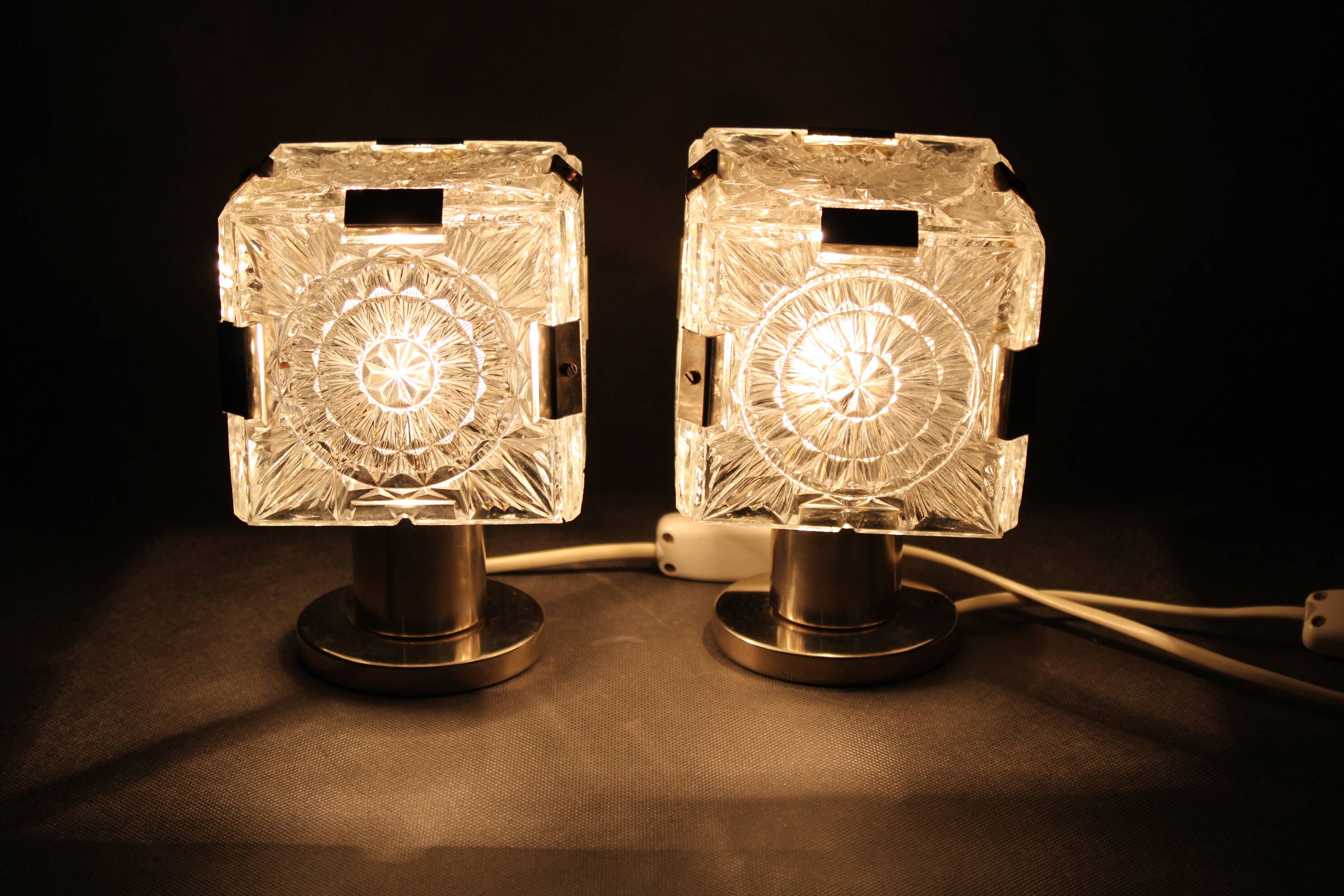 1970s Pair of Glass Table Lamps by Kamenicky Senov, Czechoslovakia