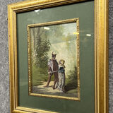 Pierre Guillermet: watercolor period nineteenth century depicting a scene of animated undergrowth