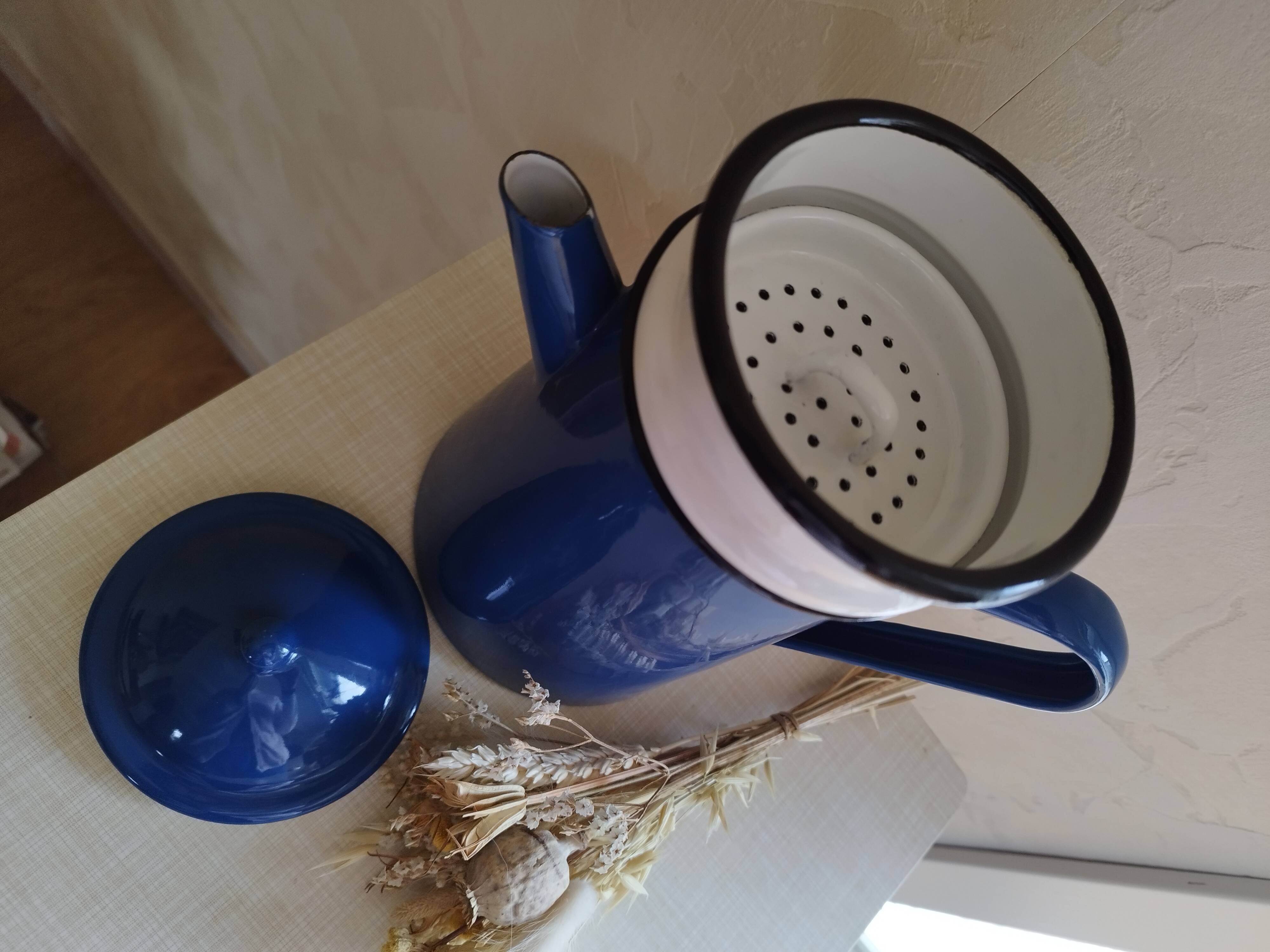 Blue enamelled coffee maker