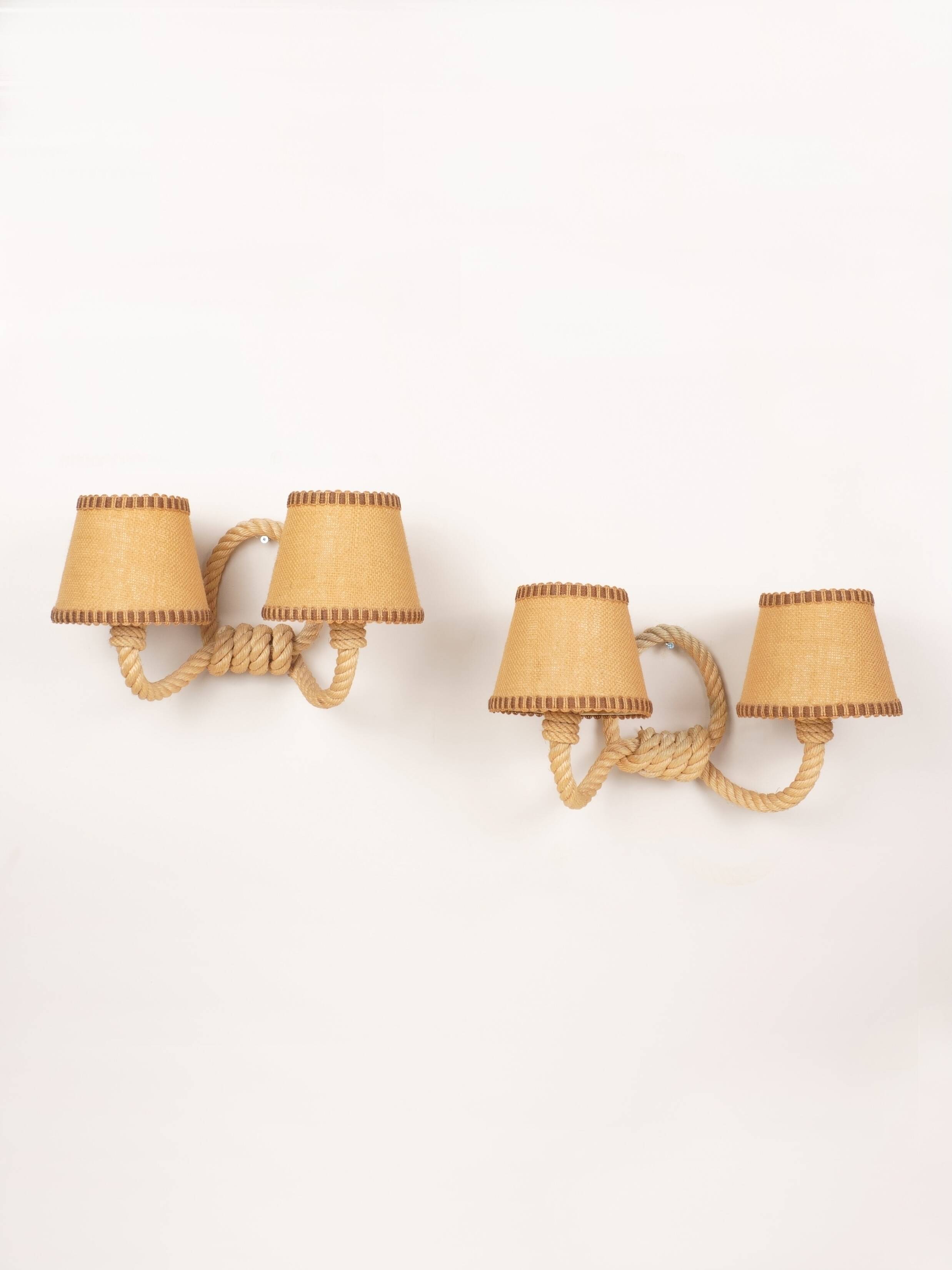 AUDOUX & MINET (attributed to) - Pair of wall lights France, circa 1950 - Rope