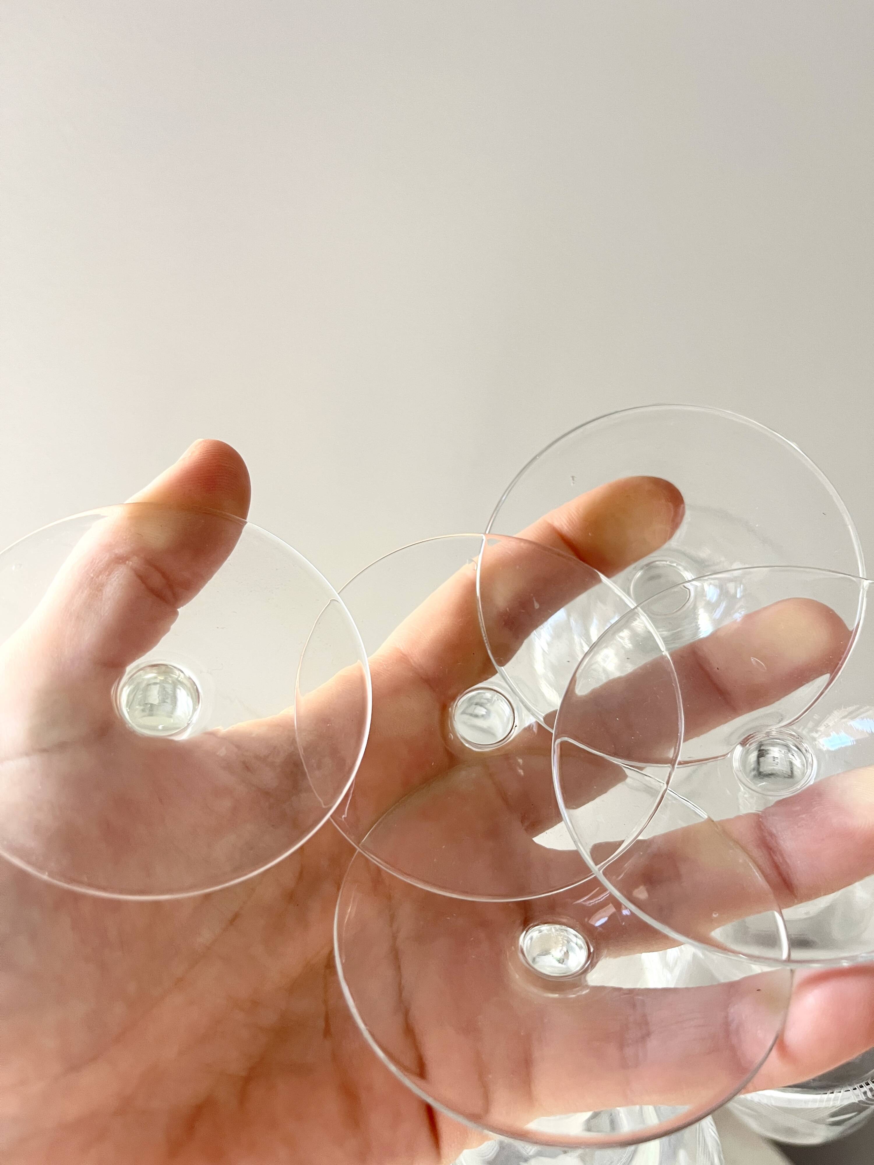 Vintage Set of 6 Etched Crystal Glasses for Wine or Cocktail,  1960s Mid-Ce