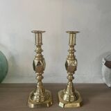 Pair of antique english princess of diamonds brass candlesticks