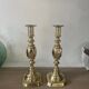 Pair of antique english princess of diamonds brass candlesticks