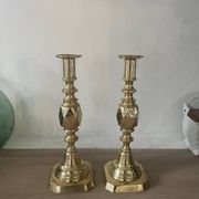 Pair of antique english princess of diamonds brass candlesticks
