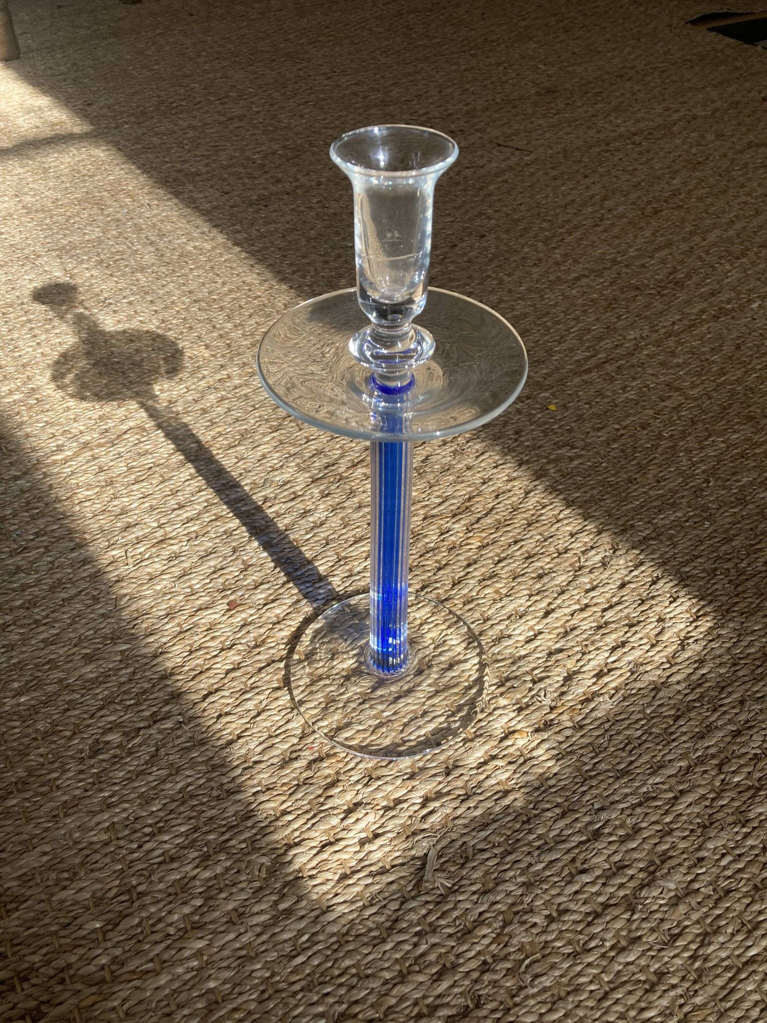 Candle holder in transparent and blue Murano blown glass