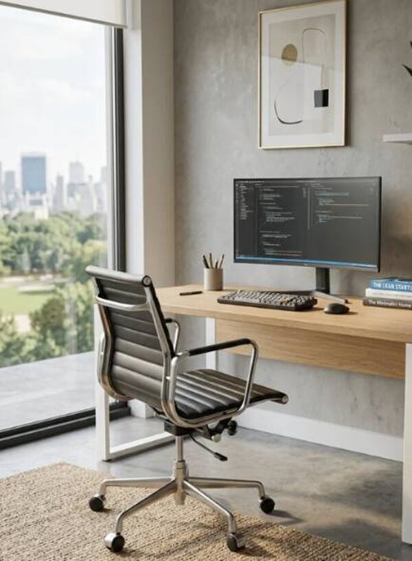 Fauteuil de bureau en cuir dans le goût de Eames