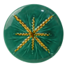 Plat vintage en céramique verte à décor d'épis de blé jaune Vallauris Lunetta-Diam.25cm