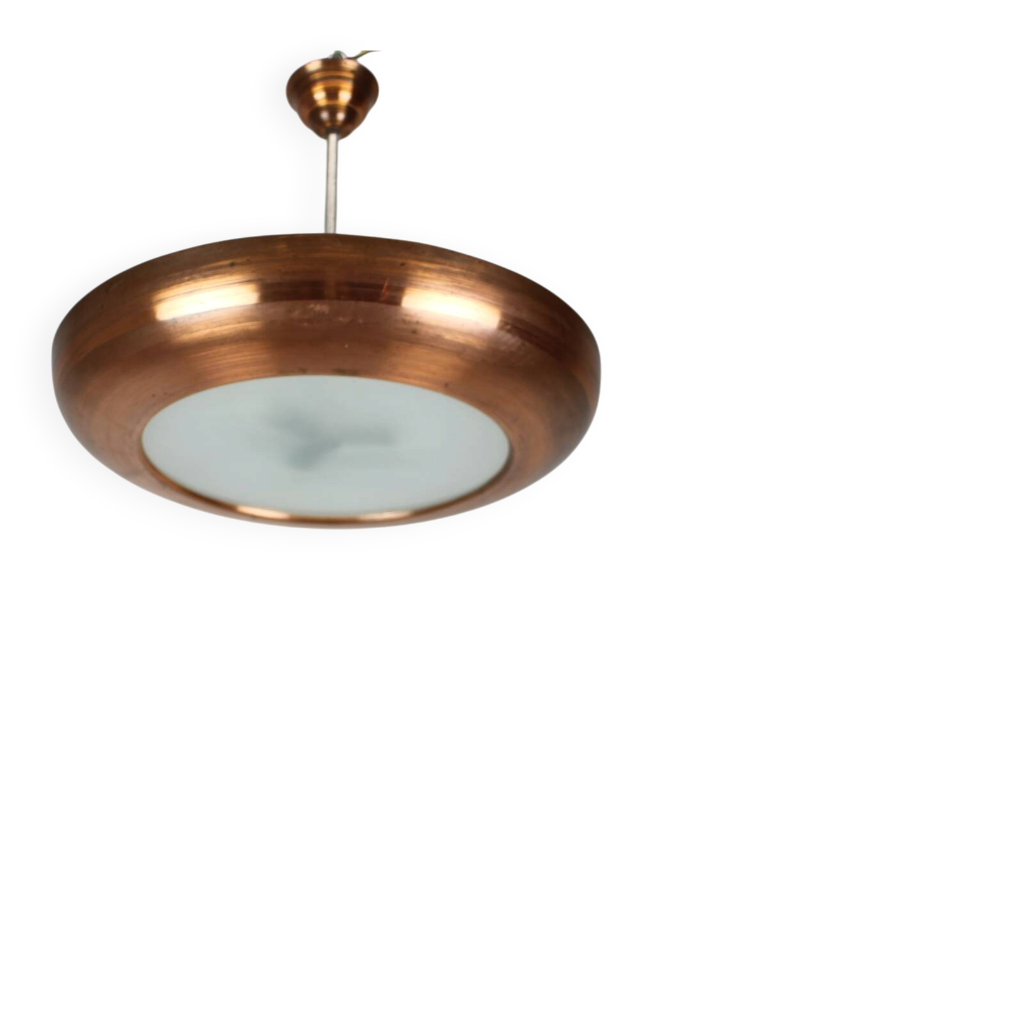Large Art Deco Copper UFO Hanging Lamp, Czechoslovakia, 1930s
