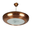 Large Art Deco Copper UFO Hanging Lamp, Czechoslovakia, 1930s