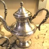 Silver-plated metal tea and coffee service in a 4-piece style.
