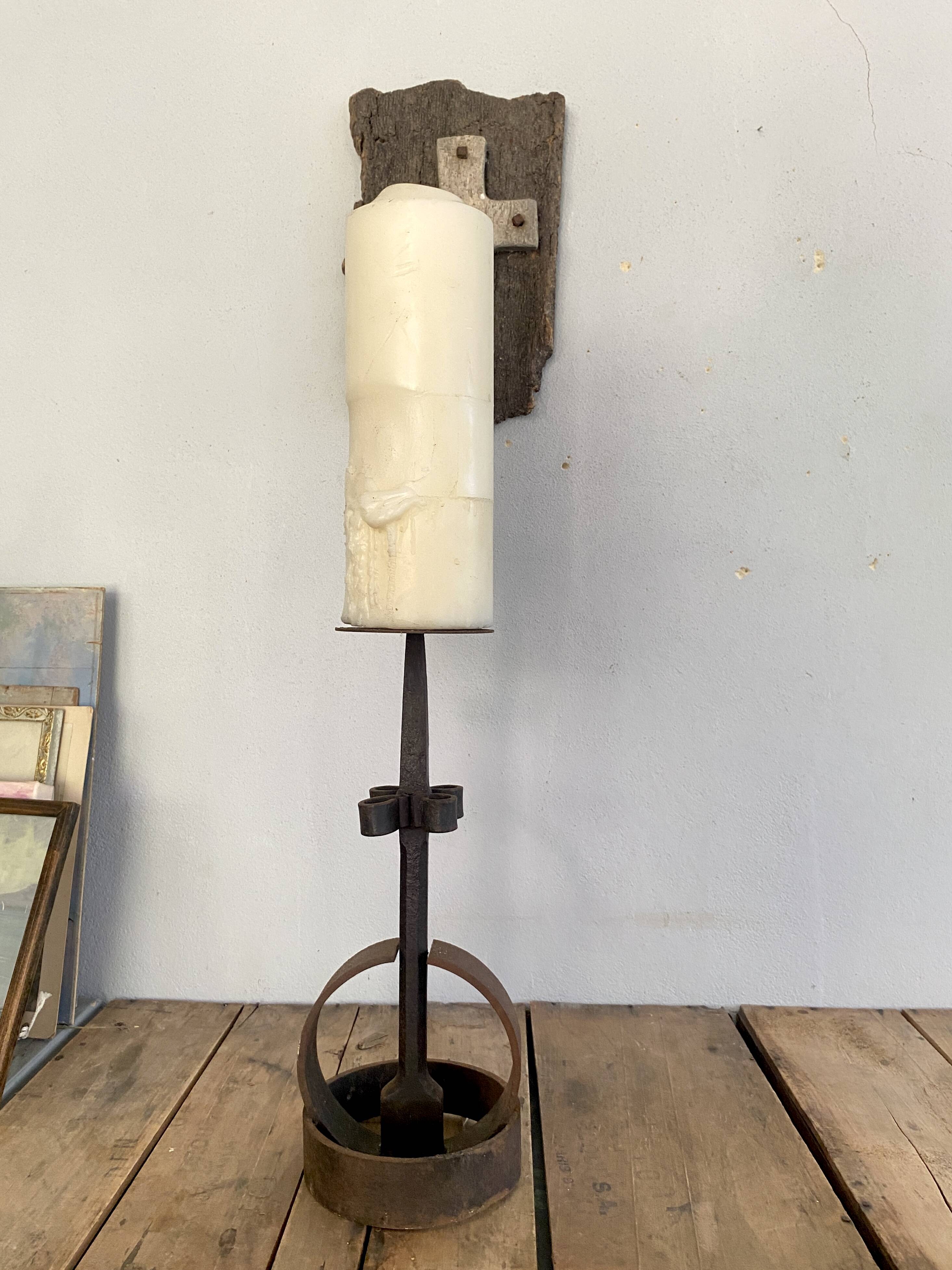 Brutalist Cast Iron Candlestick, 38cm