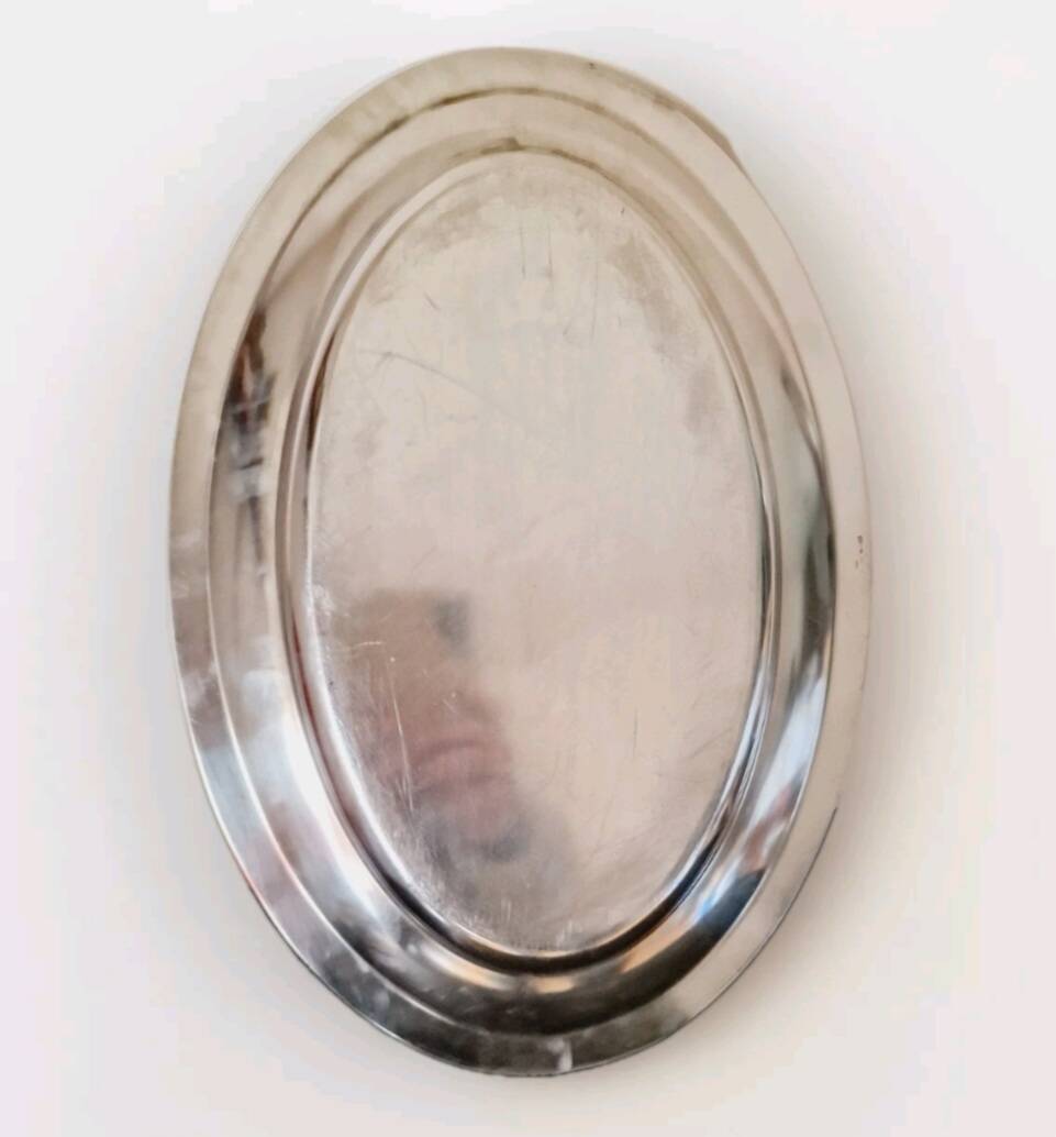 Large silver metal tray Christofle crossed ribbons