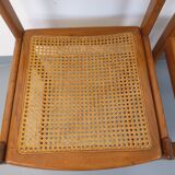 Pair of vintage sleigh chairs in beech wood and cane from the 70s