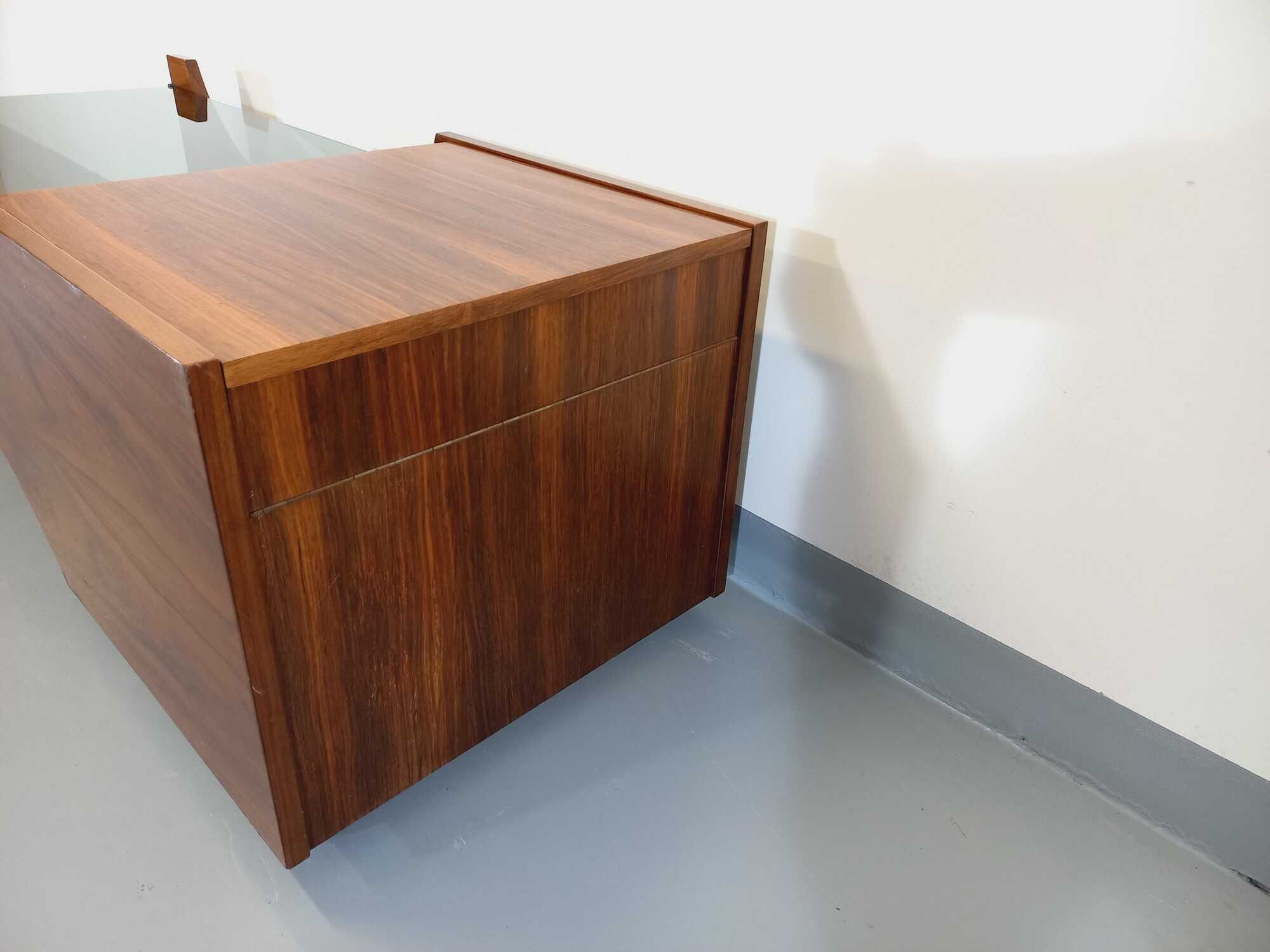 Vintage bar coffee table on rosewood wheels and smoked glass from the 60s