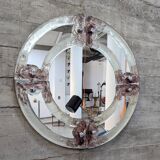 Venetian round mirror in pink and purple murano glass 1960s