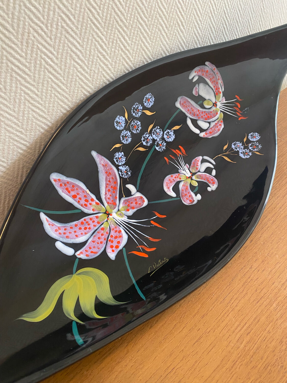 Large Longwy bowl signed L. Valenti