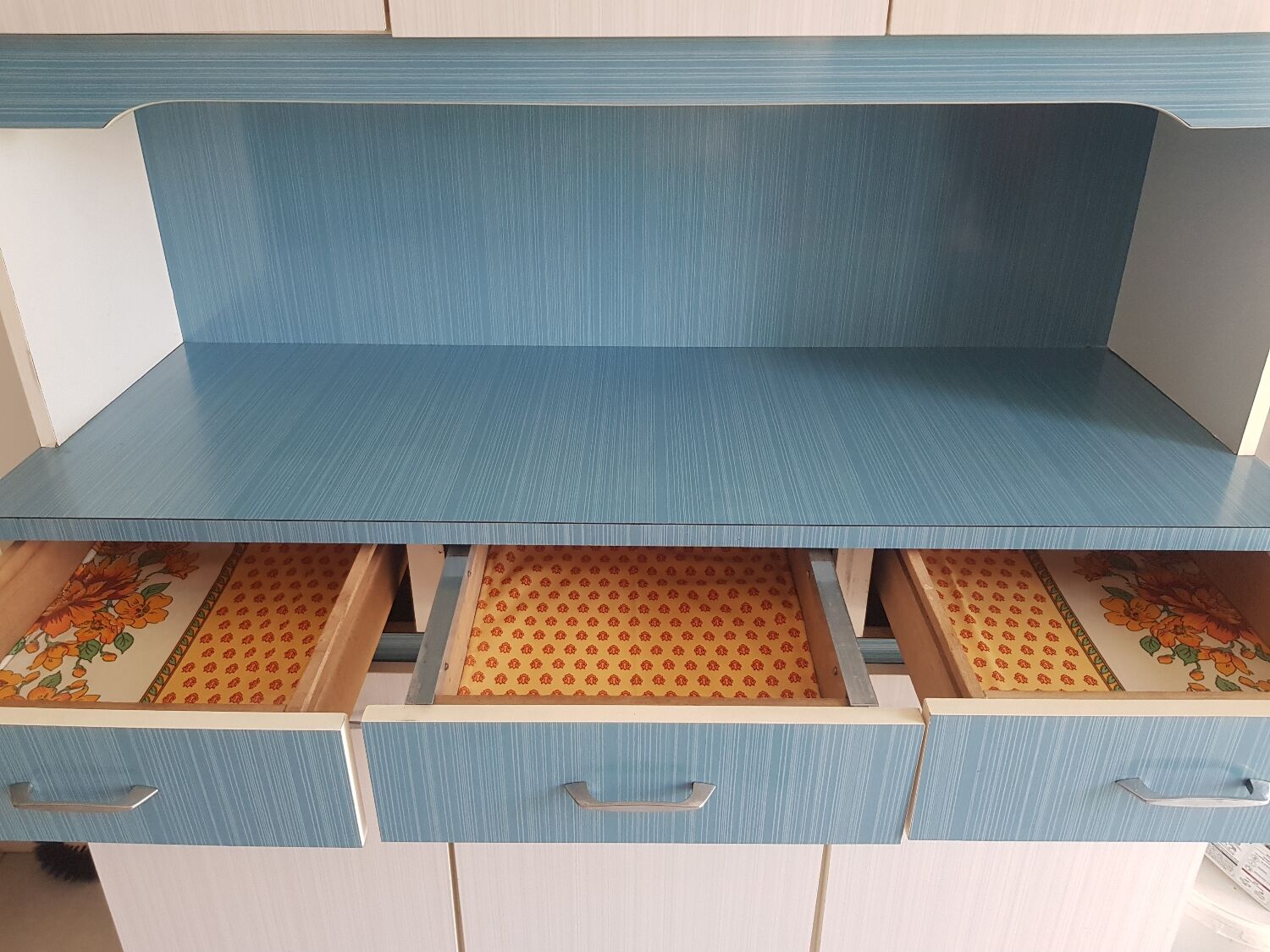 Blue and white formica sideboard