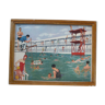 Original wooden frame with a poster vintage pool 1960/70